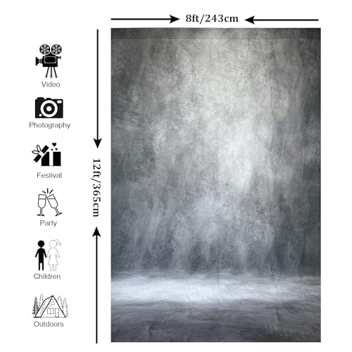 Haboke Abstract Professional Photography Backdrop for Portrait Photo Props Booth Background Photoshoot Studio with Polyester Fabric Roller Pocket on Top (8x12ft,Grey,No Stand) - Image 3