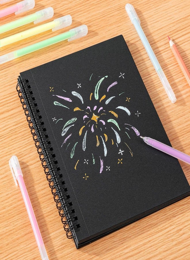 Prudiut 30 Sheets Black Paper Sketchbook with 12 Color Gel Pen Set, 98lb/160gsm Heavyweight Black Sketch Pad 5.5×8.5in, Acid-Free Drawing Paper, Spiral Bound Sketch Book for Kids, Teens, Artist - Image 3