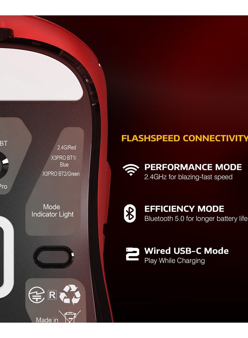 هجوم القرش فأرة ألعاب لا سلكية خفيفة الوزن X3PRO بدقة 4K/8K مع ثلاثة أوضاع (سلكي/2.4GHz/بلوتوث)، مستشعر بصري PAW3395، دقة 26K، مفتاح Kailh GM8.0، بطارية طويلة، 7 أزرار للكمبيوتر/الحاسوب المحمول/ويندوز/ماك - Image 5