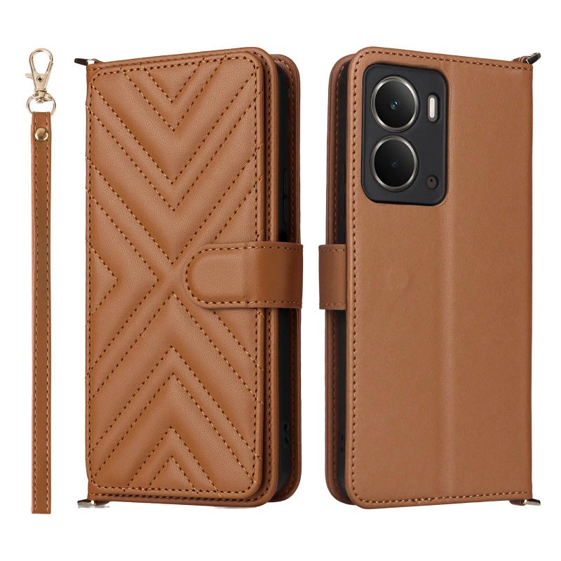 BURAQ Case Cover For Realme Neo7x 5G / P3 5G Multifunctional 6-Card Slots Leather Phone Case with Wrist Strap(Brown) - Image 1