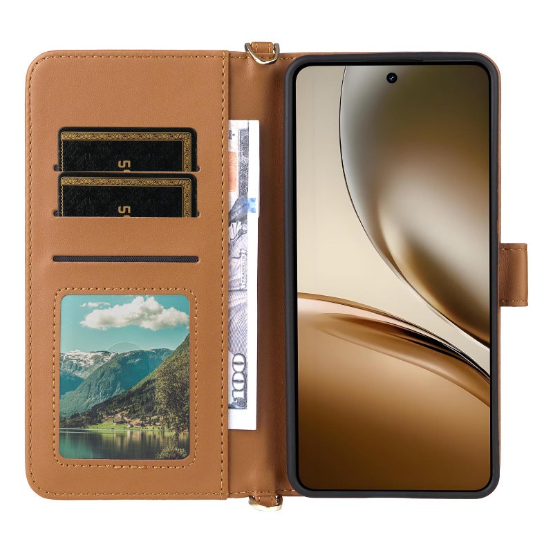 BURAQ Case Cover For Realme Neo7x 5G / P3 5G Multifunctional 6-Card Slots Leather Phone Case with Wrist Strap(Brown) - Image 4