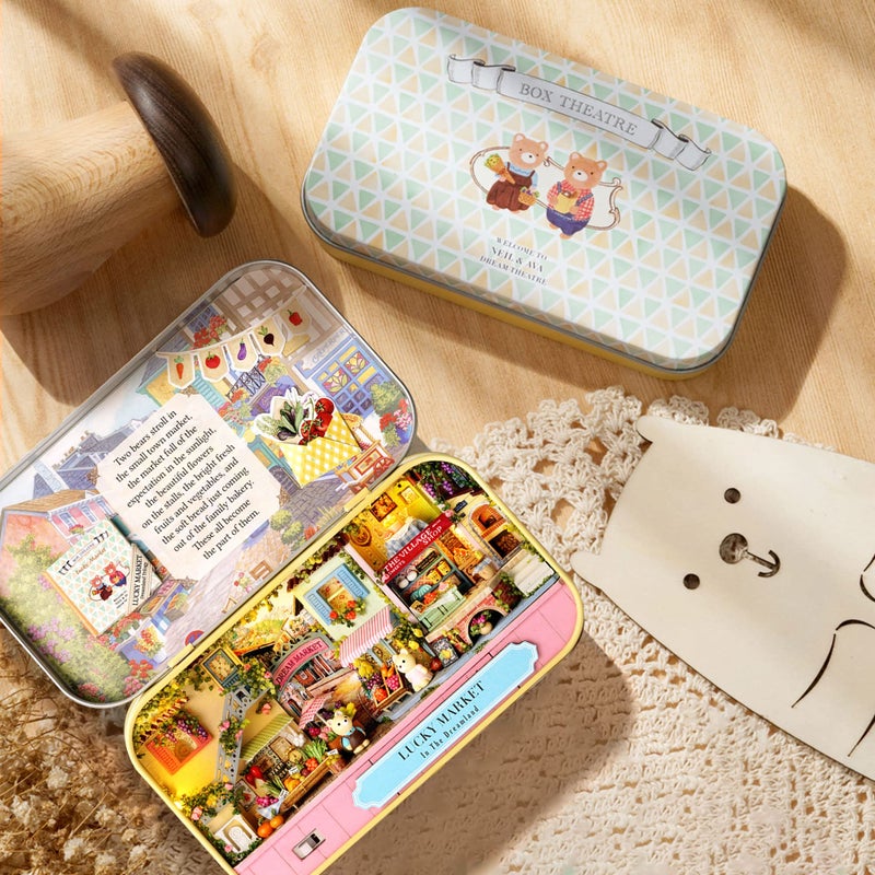 Cuteefun DIY Box Theatre Miniature House Kit to Build Iron Box DIY Theatre Dolls House Kit with Tools Make Your Own Craft House (Lucky Market) - Image 2