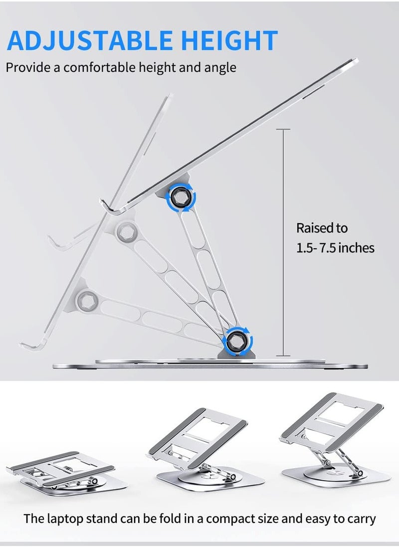 Generic - Adjustable Laptop Stand with 360 Degree Rotating Base Foldable Design Practical and Comfortable Compatible with MacBook Pro/Air Notebook up to 16 inch Silver - Image 1