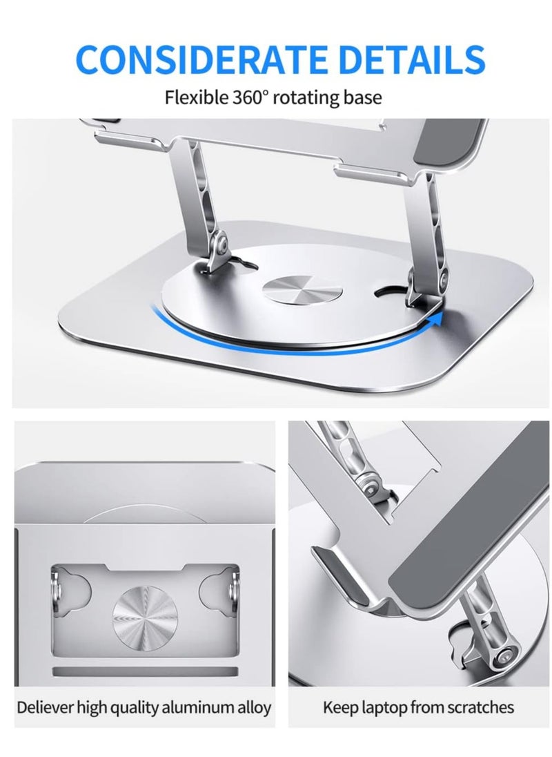 Generic - Adjustable Laptop Stand with 360 Degree Rotating Base Foldable Design Practical and Comfortable Compatible with MacBook Pro/Air Notebook up to 16 inch Silver - Image 1