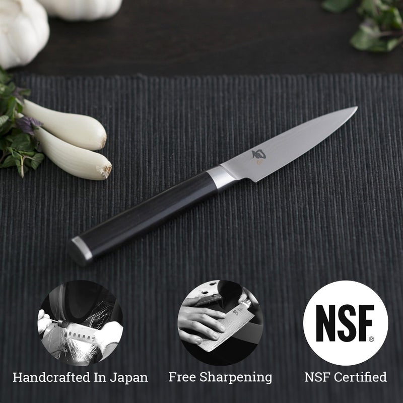 Shun Shun Classic 3.5" Paring Knife, Handcrafted Japanese Vegetable & Fruit Knife, VG-MAX Core with Damascus Stainless Steel Cladding, Pakkawood Handle, Small Kitchen Tool for Peeling, Coring & Cutting  - Image 5