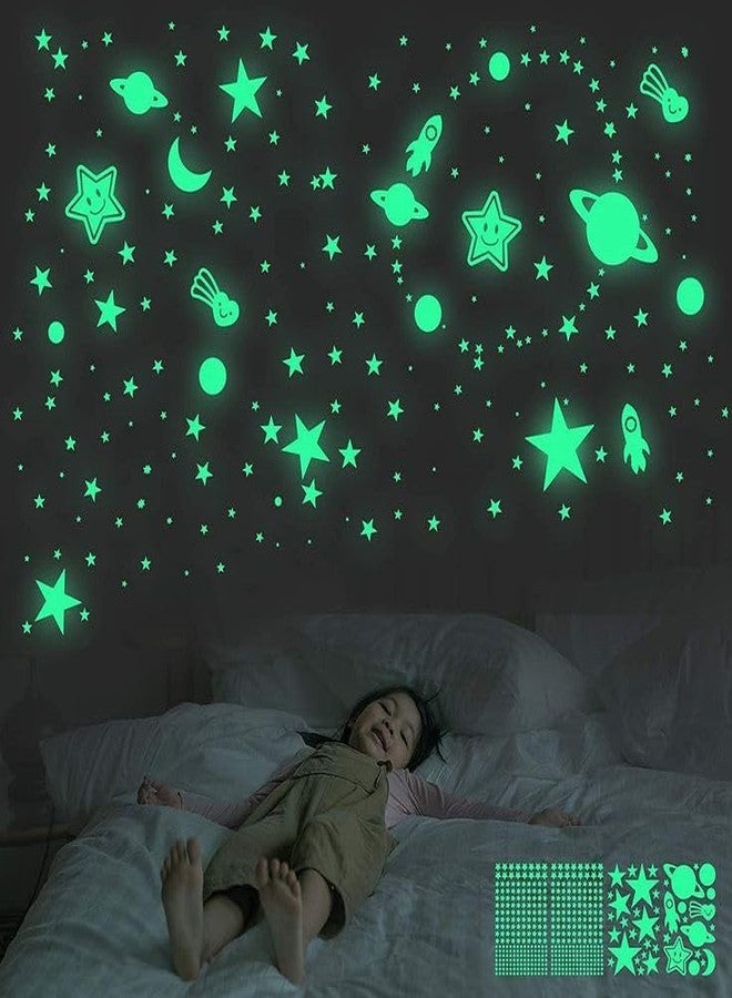 GC Wonderful Starry Night Dreams Glow in The Dark Space Galaxy Stars Super Moon Wall Decals, Astronaut and Stars Design, Moon Galaxy Theme Room Decoration 200+ Wall Stickers - Image 4