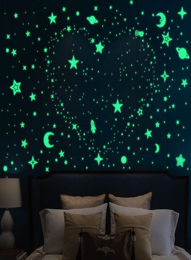 GC Wonderful Starry Night Dreams Glow in The Dark Space Galaxy Stars Super Moon Wall Decals, Astronaut and Stars Design, Moon Galaxy Theme Room Decoration 200+ Wall Stickers - Image 2