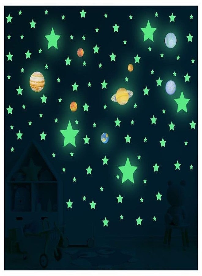 GC Wonderful Starry Night Dreams Glow in The Dark Space Galaxy Stars Super Moon Wall Decals, Astronaut and Stars Design, Moon Galaxy Theme Room Decoration 200+ Wall Stickers - Image 3