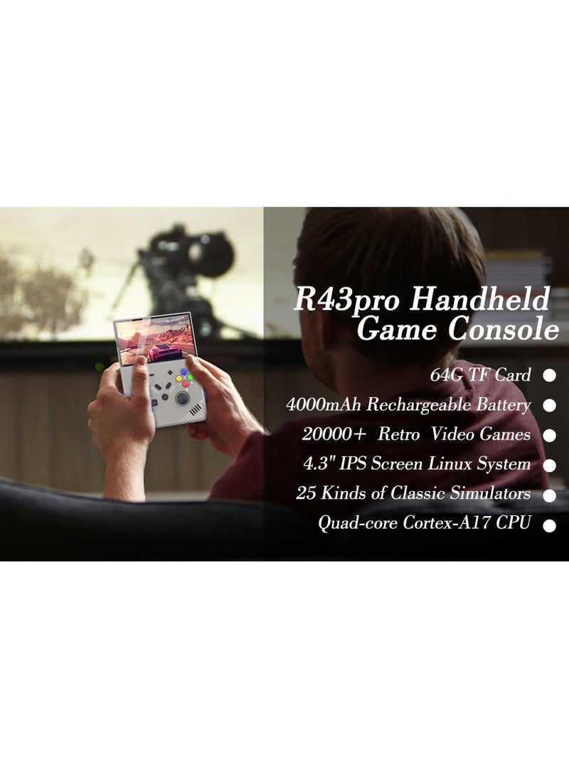 R43 Pro handheld game machine-4.3 IPS screen Android EmuELEC system game player Cortex-A17 CPU with 20000+ classic games (128G)