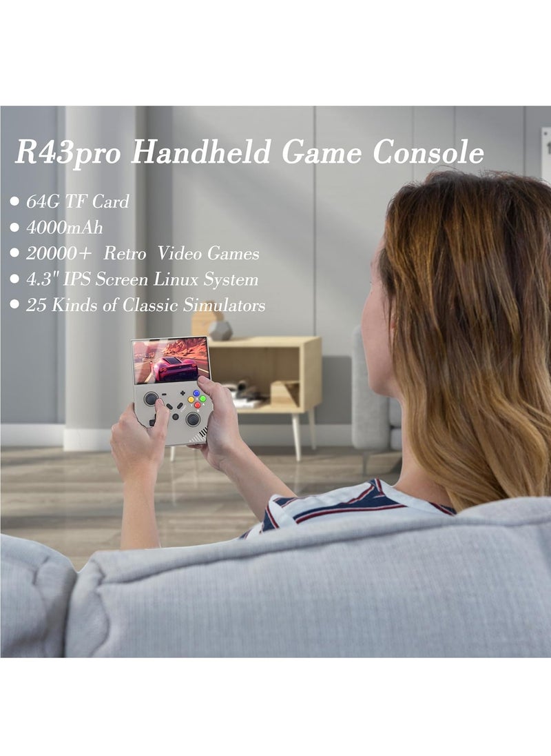 R43 Pro handheld game machine-4.3 IPS screen Android EmuELEC system game player Cortex-A17 CPU with 20000+ classic games (128G)