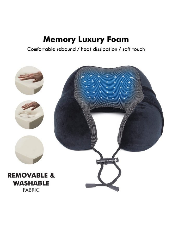 FUR JADEN - FUR JADEN Memory Foam Luxury Travel Neck Support Rest Pillow Eye Mask, Noise Isolating Ear Plugs Portable Combo (Black) - Image 1