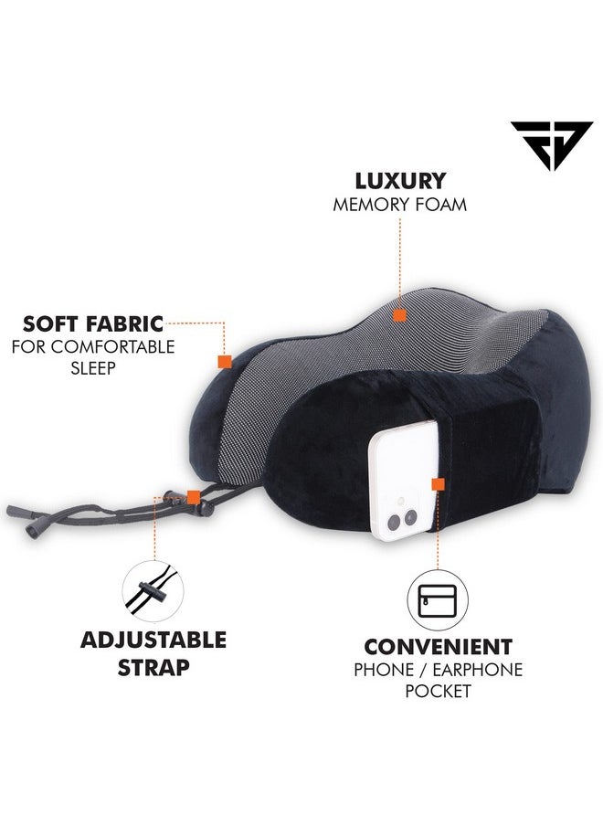 FUR JADEN - FUR JADEN Memory Foam Luxury Travel Neck Support Rest Pillow Eye Mask, Noise Isolating Ear Plugs Portable Combo (Black) - Image 1