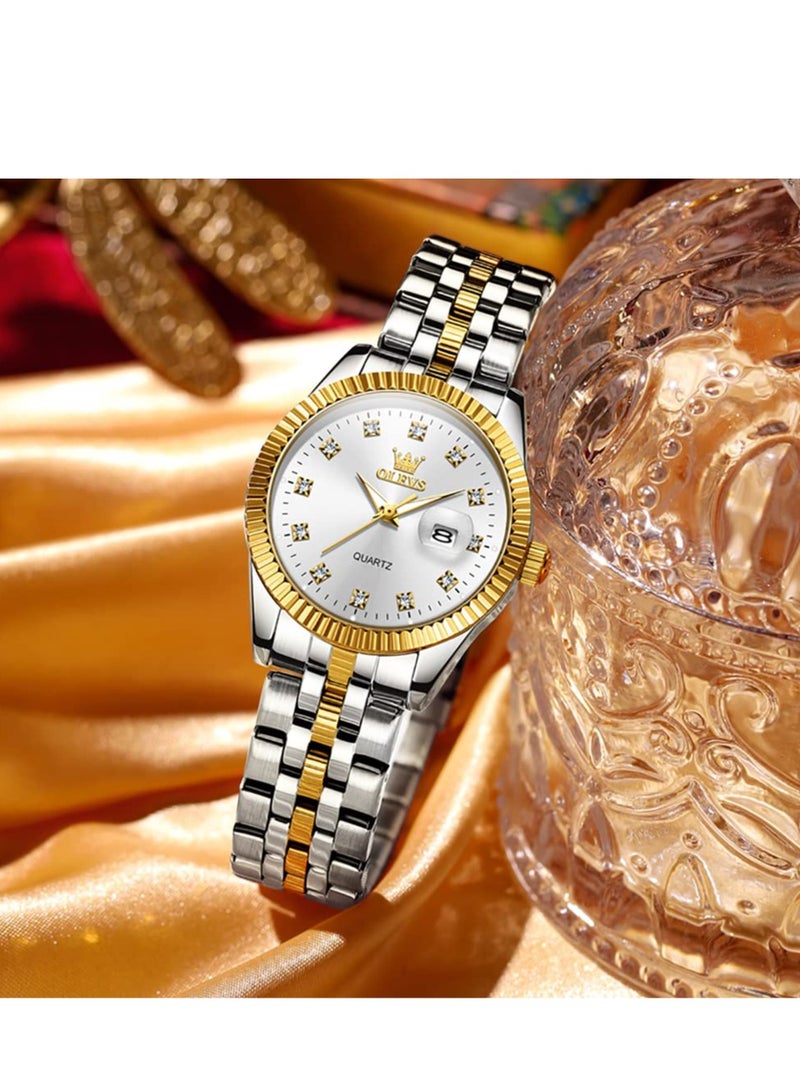 أوليفز ساعة OLEVS النسائية الماسية الفاخرة ذات الفستان النسائي انالوج كوارتز مقاومة للماء والتاريخ من الستانلس ستيل - Image 2