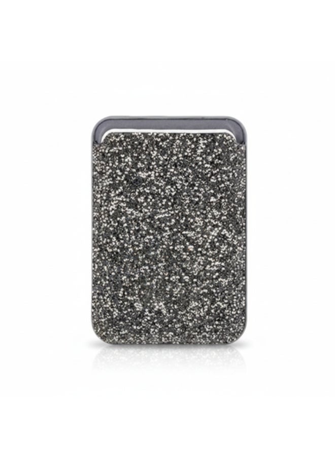Magnetic wallet decorated with shiny stones made of artificial leather (grey) | Elegant design, easy to use, magnetic, artificial leather, shiny stones - Image 1