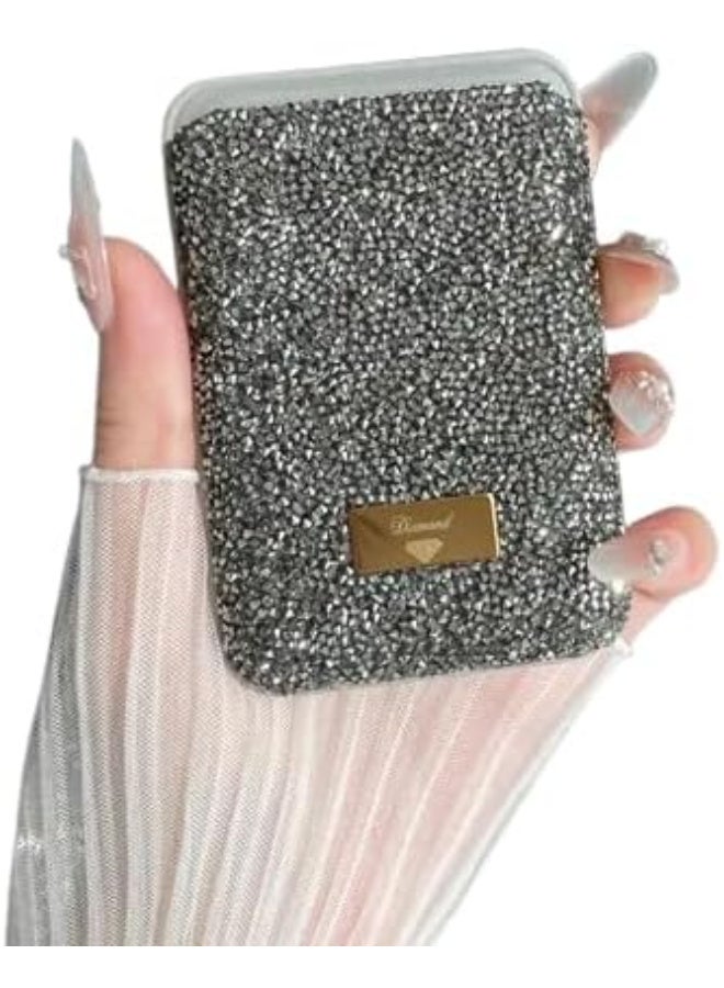 Magnetic wallet decorated with shiny stones made of artificial leather (grey) | Elegant design, easy to use, magnetic, artificial leather, shiny stones - Image 2