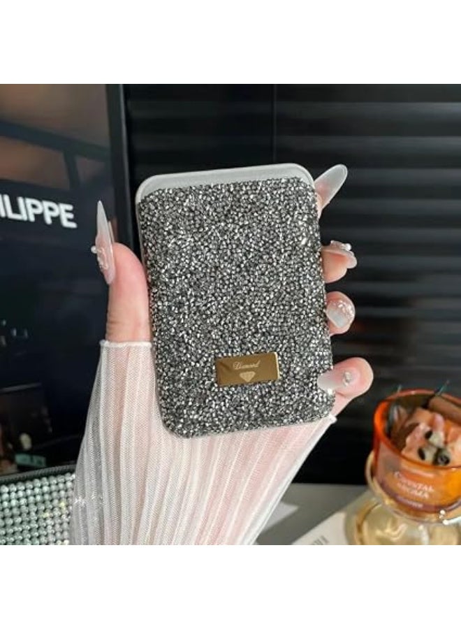 Magnetic wallet decorated with shiny stones made of artificial leather (grey) | Elegant design, easy to use, magnetic, artificial leather, shiny stones - Image 3