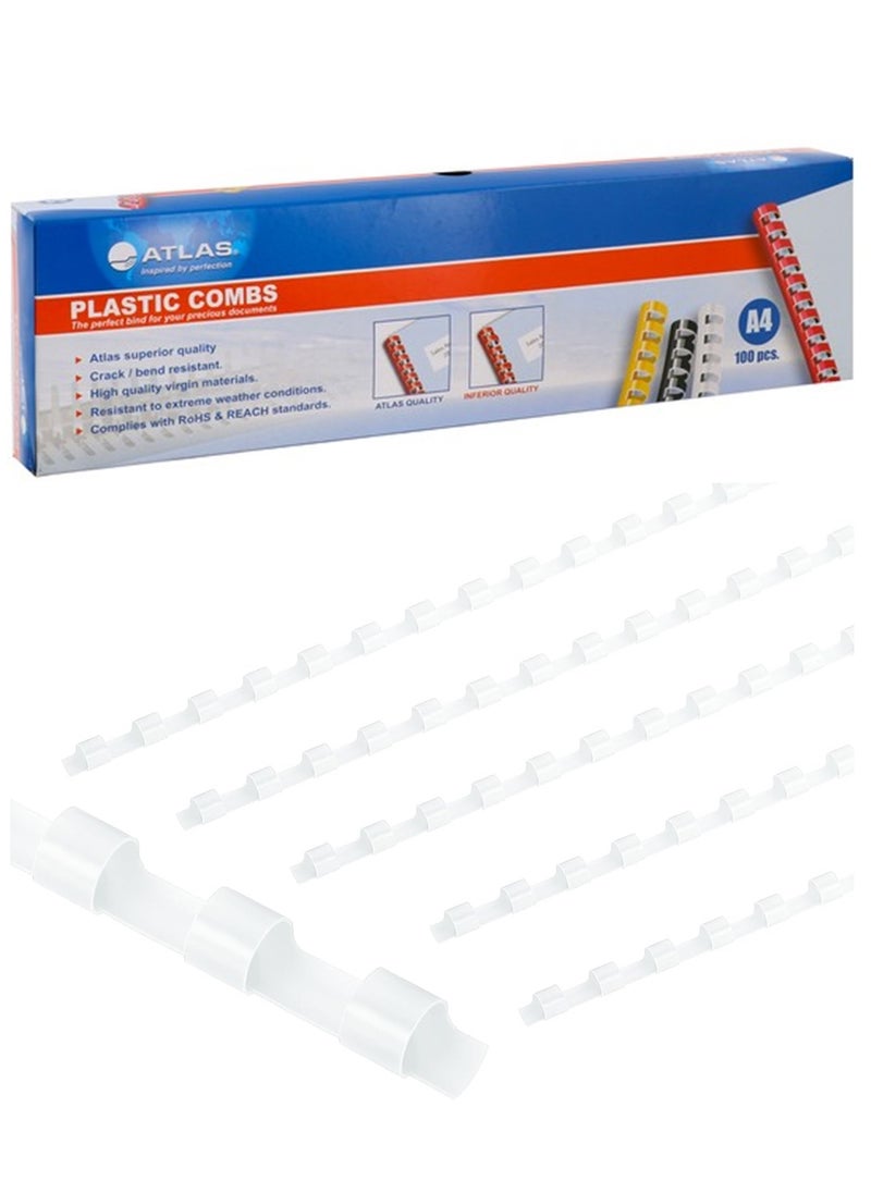 ATLAS 100-Piece Plastic Binding Combs 8mm Width White  - Image 1