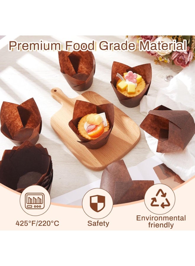 منزل الغابة 200 قطعة أكواب خبز توليب، بطانات كب كيك، أكواب خبز، أغلفة مافن، ورق مقاوم للشحوم، مثالية لحفلات الميلاد، حفلات الزفاف، المخابز، المطاعم، باللون البني - Image 5