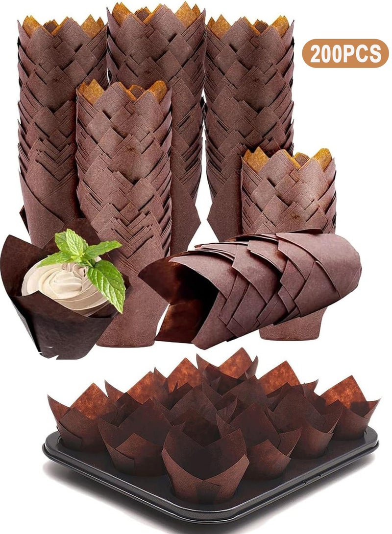 منزل الغابة 200 قطعة أكواب خبز توليب، بطانات كب كيك، أكواب خبز، أغلفة مافن، ورق مقاوم للشحوم، مثالية لحفلات الميلاد، حفلات الزفاف، المخابز، المطاعم، باللون البني - Image 1