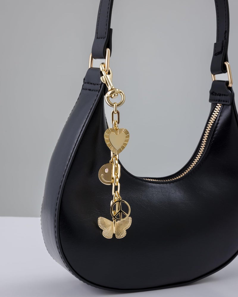 PAVOI 14K Yellow Gold Plated Keychain for Women | Removable Motif Charms with Trendy Heart, Butterfly, Peace Symbol, and Smiley Face Chain Bag Charm | Handbag Accessories with Cubic Zirconia - Image 5