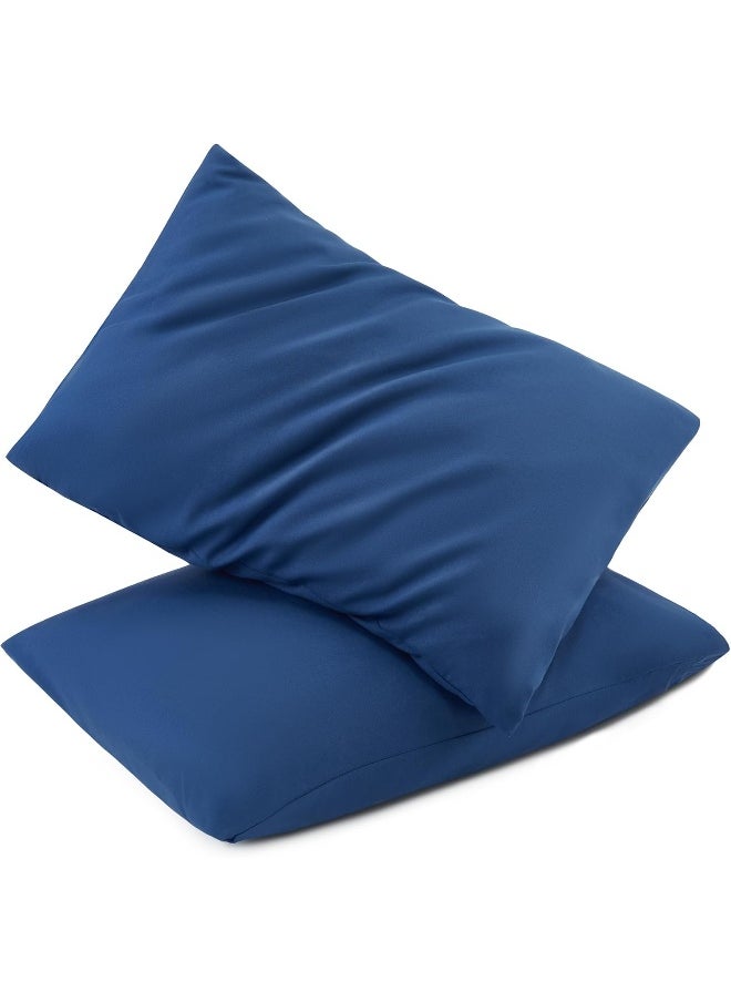 TILLYOU TILLYOU Baby Toddler Pillowcase Set of 2, 14x20-Fits Pillow Sized 12x16, 13x18 or 14x19, Silky Soft Microfiber, Kids Travel Pillow Cases, Navy  - Image 1