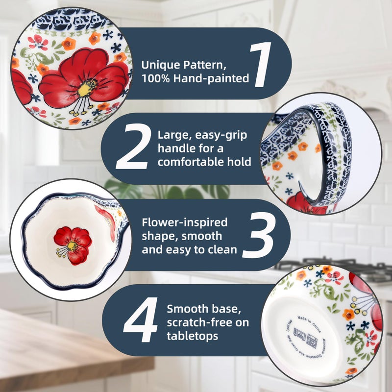 ALMA 2026 Updated Soup Bowls With Loop Handles Microwave & Oven Safe, 18oz Handpainted Flower Soup Mug for Women, Decorative Ceramic Cereal Bowls For Soup,Fruits,Stew,Ice cream,Snack-Red Lily Theme - Image 4