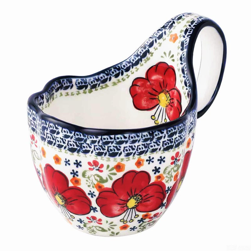 ALMA 2026 Updated Soup Bowls With Loop Handles Microwave & Oven Safe, 18oz Handpainted Flower Soup Mug for Women, Decorative Ceramic Cereal Bowls For Soup,Fruits,Stew,Ice cream,Snack-Red Lily Theme - Image 1
