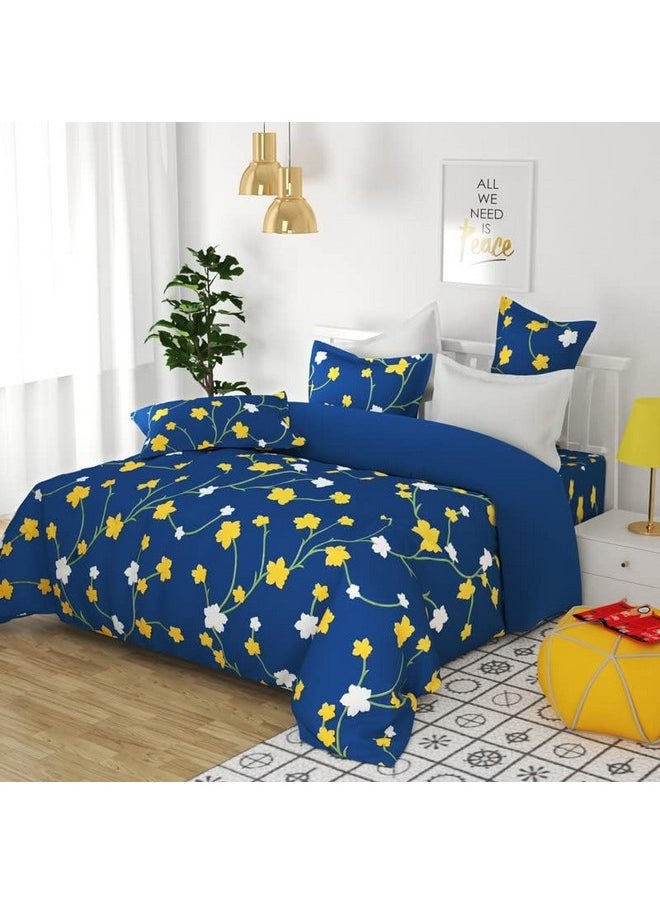 BSB HOME 120 Tc Double Floral Printed Bedsheet with 2 Pillow Covers | 110 GSM Soft Brushed Microfiber - Breathable & Wrinkle Free - (86 X 88 Inch, Dark Blue & Yellow & White), 144 Tc - pzsku/ZB7639DB1097C1CDC6348Z/45/_/1736571256/f72ae4c2-ce4a-4b7a-9183-6047bda68dfa