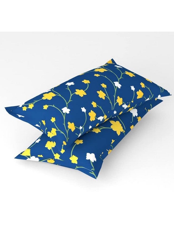 BSB HOME 120 Tc Double Floral Printed Bedsheet with 2 Pillow Covers | 110 GSM Soft Brushed Microfiber - Breathable & Wrinkle Free - (86 X 88 Inch, Dark Blue & Yellow & White), 144 Tc - Image 3