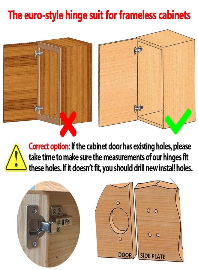 Luokim 4pcs Inset Cabinet Hinge Frameless Concealed Door Hinges European Soft Closing Four-Hole Mounting Plate Hinges Nickel Plated Finish - Image 3