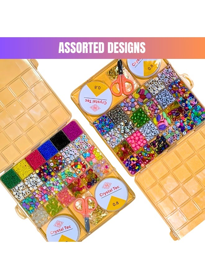 Crystal Tec طقم صنع المجوهرات DIY مع خطافات و2 بكرة خيط ومقص وقلائد وأساور وخواتم وميداليات وطقم صنع مفاتيح مع خرز مسطح من بذور وقواقع وأشكال حروف ونشاط فني للأطفال هدايا حفلات وأكياس هدايا - Image 5