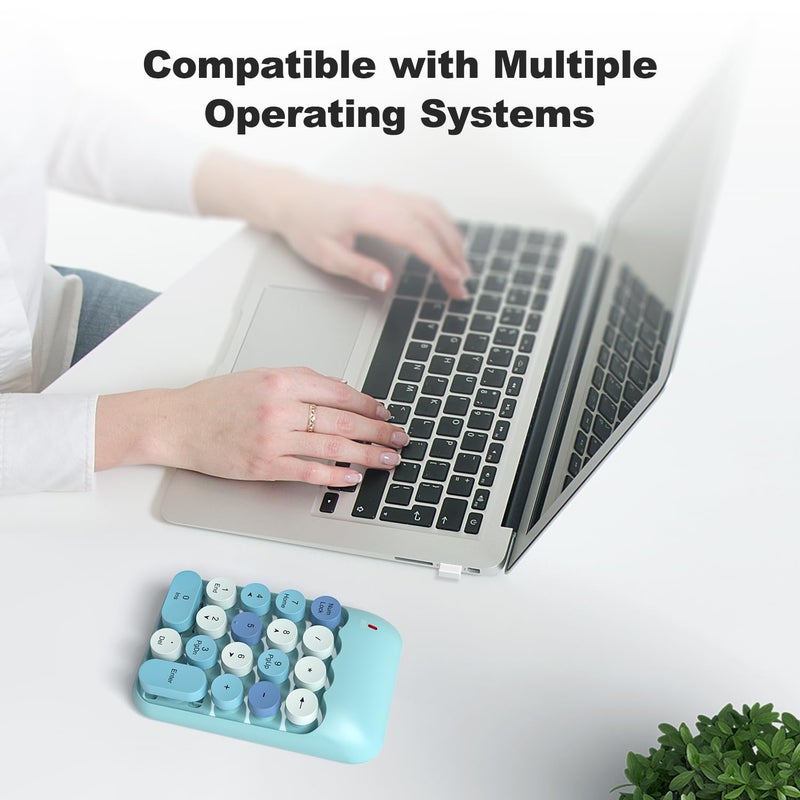 MOWUX Wireless Number Pads, Cute Colorful Numeric Keypad Numpad Portable 2.4 GHz Financial Accounting Number Keyboard Extensions, 18 Key Number Numpad for Laptop Desktop, PC (Blue) - Image 3