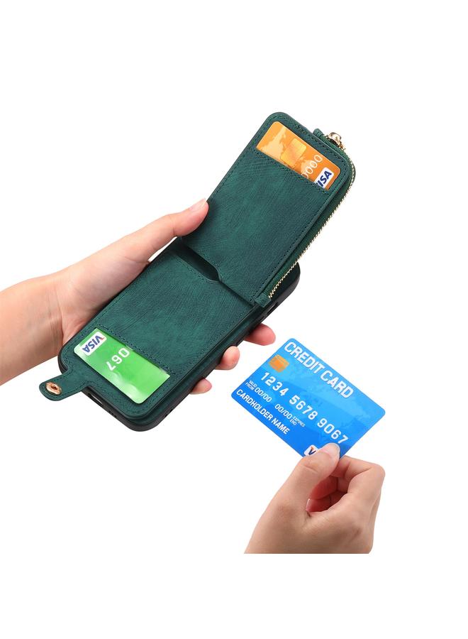 S-TOP Case For iPhone 16 Pro Max Cross Leather Ring Vertical Zipper Wallet Back Phone Case - Image 4