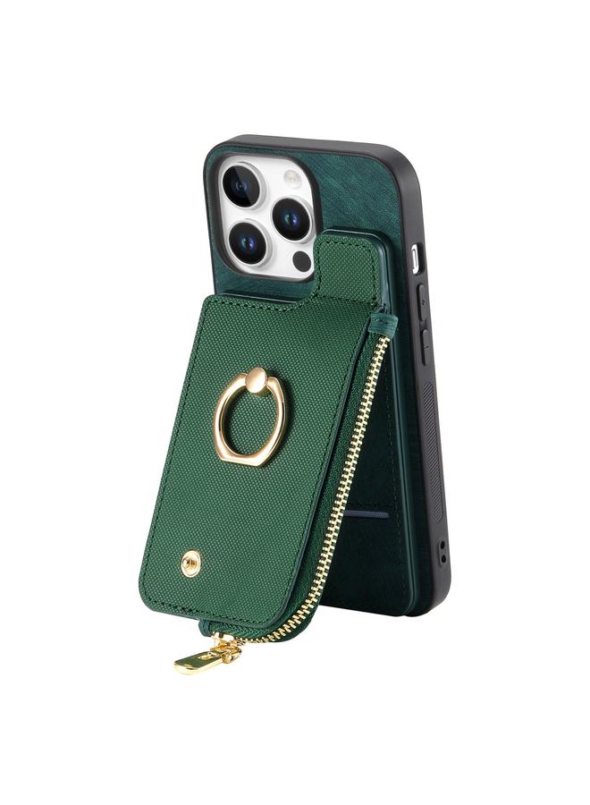 S-TOP Case For iPhone 16 Pro Max Cross Leather Ring Vertical Zipper Wallet Back Phone Case - Image 3