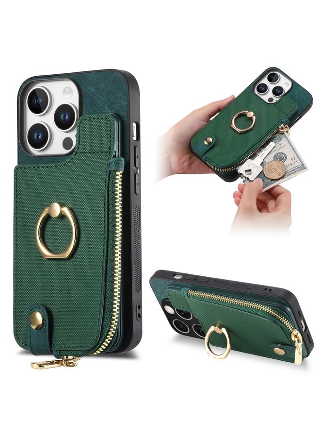 S-TOP Case For iPhone 16 Pro Max Cross Leather Ring Vertical Zipper Wallet Back Phone Case - Image 1
