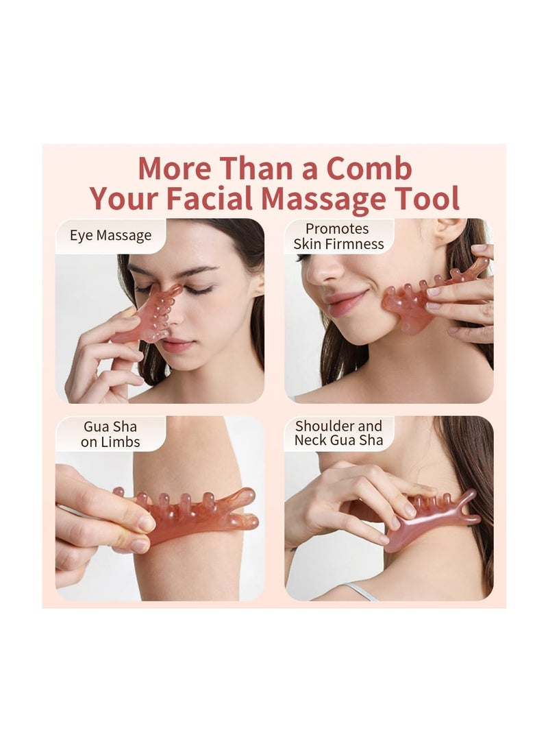general 4-in-1 Massage Comb Pink Facial Tools Head Massage Combs Neck Body Face Eye Massager Tool for Body Tension Relief Promote Lymphatic Circulation Gifts for Women Men - Image 2