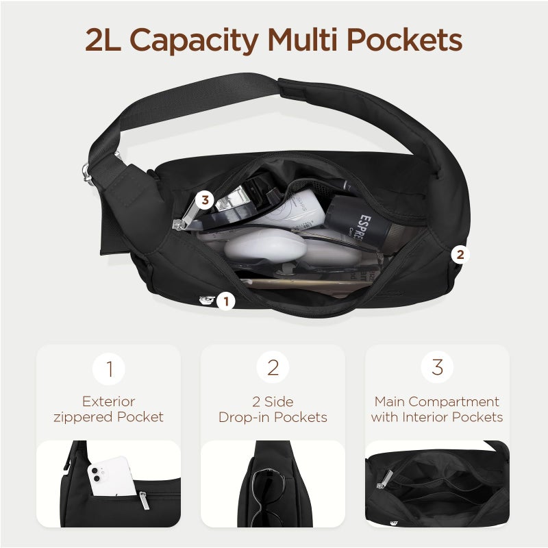 Babysun Mini Shoulder Bag Women Nylon Crescent Bag 2L Underarm Shoulder Purse Women's Shoulder Handbags Small Tote Bag Black - Image 5