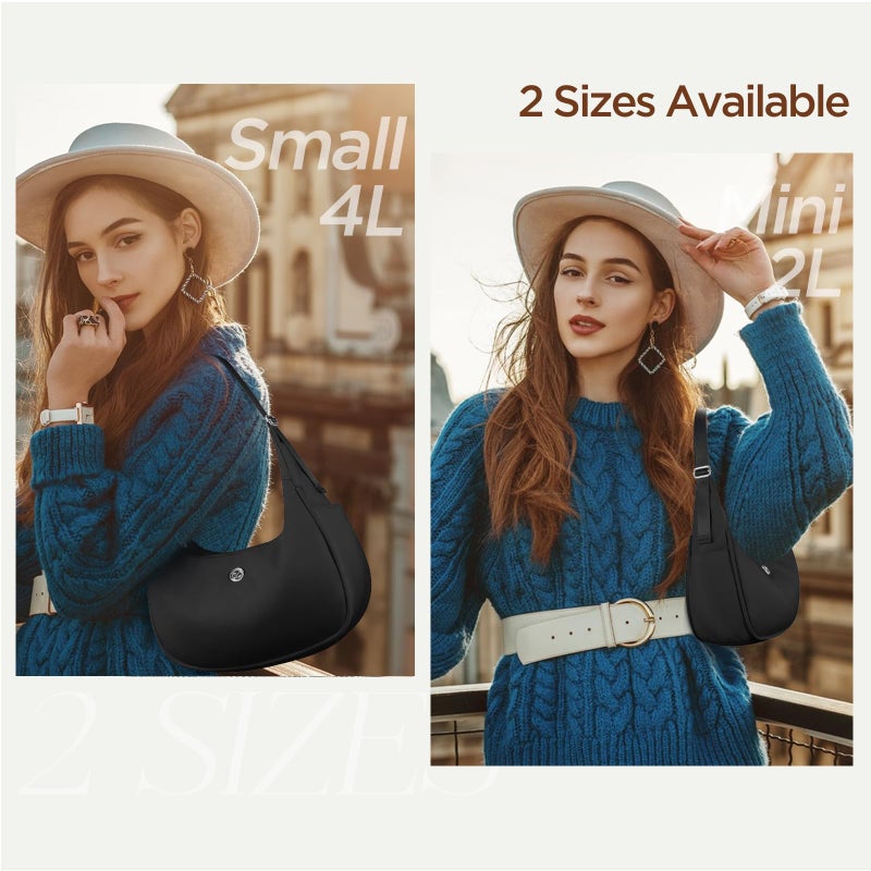 Babysun Mini Shoulder Bag Women Nylon Crescent Bag 2L Underarm Shoulder Purse Women's Shoulder Handbags Small Tote Bag Black - Image 3