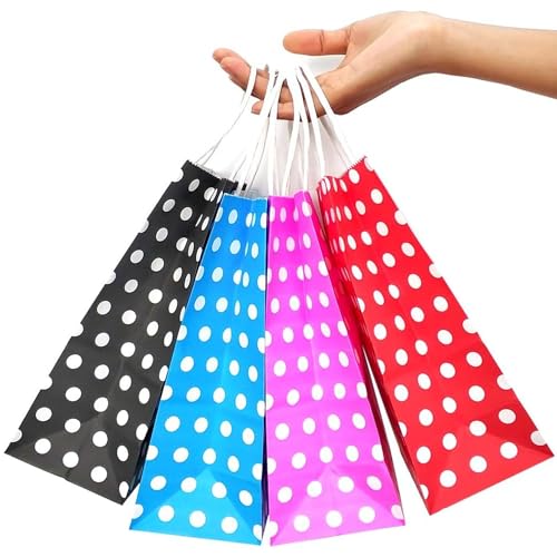 Aakriti Paper Gift Bags with Handles Polka Dot Paper Party Favor Bags for Kid’s Birthday Baby Shower Wedding Festivals Holiday Party (10 x8x3 Inch (Pack of 25), Gift Bags Polka Dot Assorted) - Image 1
