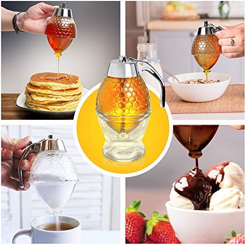 GET STAR Honey Dispenser Acrylic Syrup Dispenser No Drip with Stand Olive Oil Dispenser Bottle for Kitchen Stainless Steel Cover Beautiful Honey Containers with Diamond Shape - Image 3