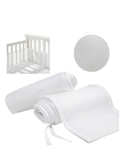 2PCS Baby Mesh Cot Bed Bumper Adjustable Anti Bumper for Bedroom Crib Rail Cover Protection Fresh Breathing Bedding All Season Cot Liner Set White