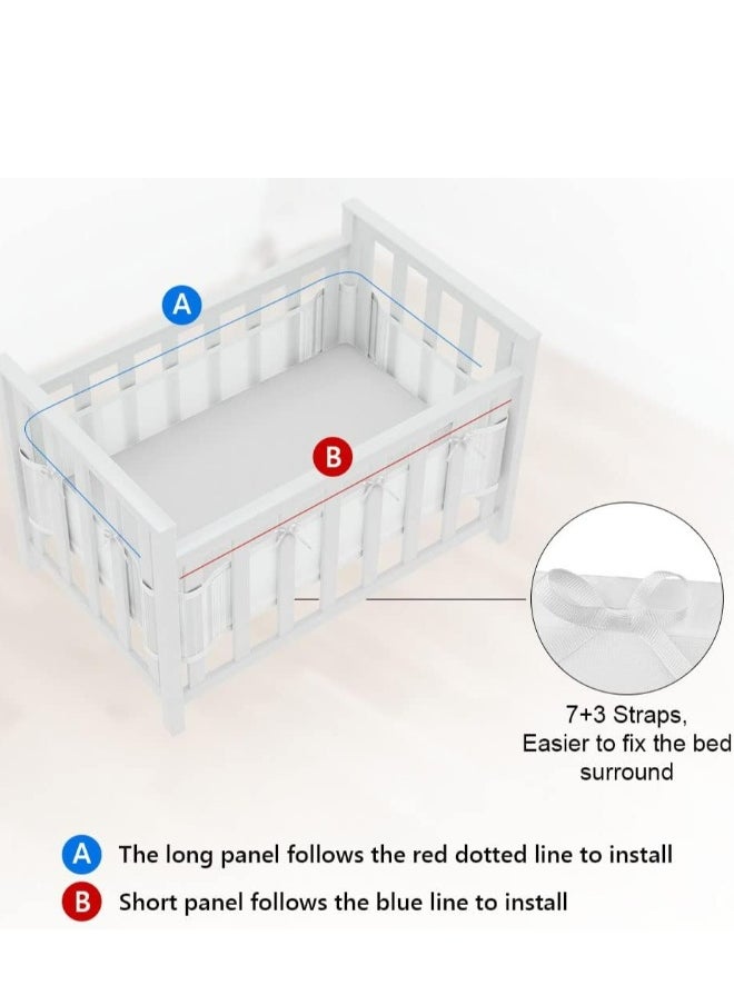 Topleo - 2PCS Baby Mesh Cot Bed Bumper Adjustable Anti Bumper for Bedroom Crib Rail Cover Protection Fresh Breathing Bedding All Season Cot Liner Set White - Image 1