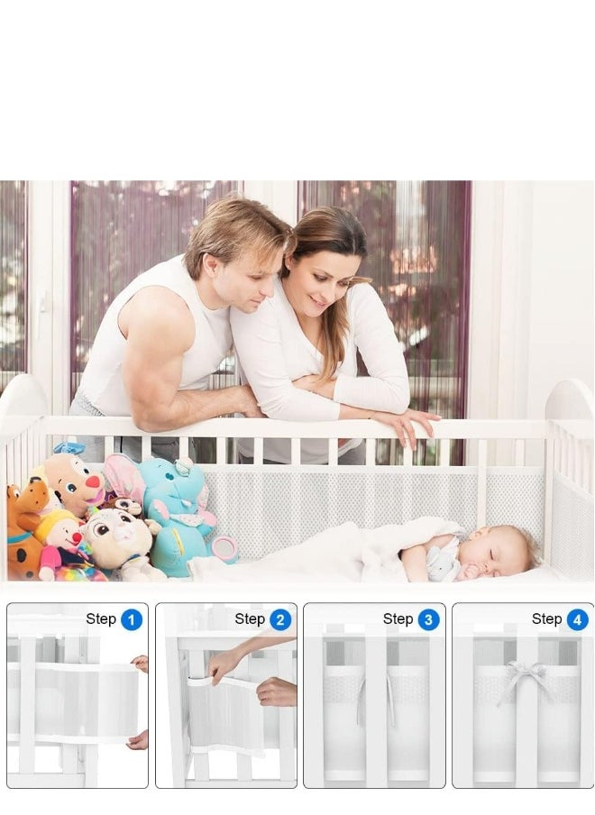 Topleo - 2PCS Baby Mesh Cot Bed Bumper Adjustable Anti Bumper for Bedroom Crib Rail Cover Protection Fresh Breathing Bedding All Season Cot Liner Set White - Image 1