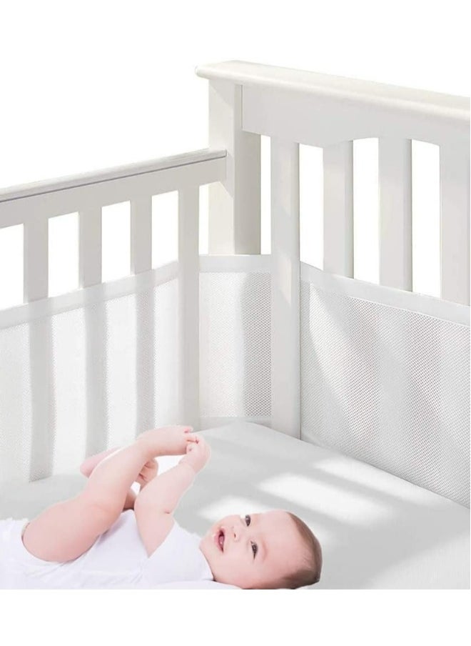 Topleo - 2PCS Baby Mesh Cot Bed Bumper Adjustable Anti Bumper for Bedroom Crib Rail Cover Protection Fresh Breathing Bedding All Season Cot Liner Set White - Image 1