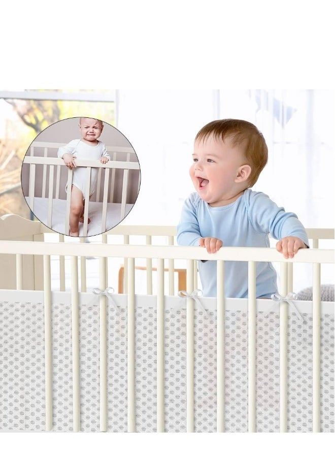 Topleo - 2PCS Baby Mesh Cot Bed Bumper Adjustable Anti Bumper for Bedroom Crib Rail Cover Protection Fresh Breathing Bedding All Season Cot Liner Set White - Image 1