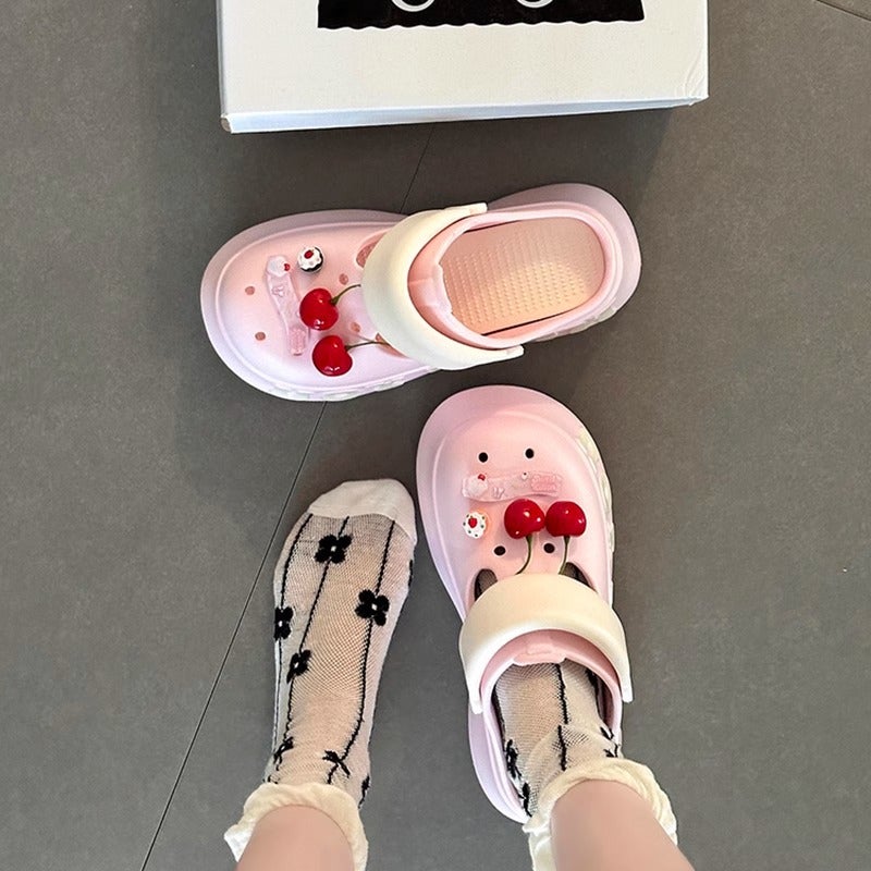 Women's Fashion Cherry Clog Sandals Anti-Slip Thick Sole Summer Slides - Image 3