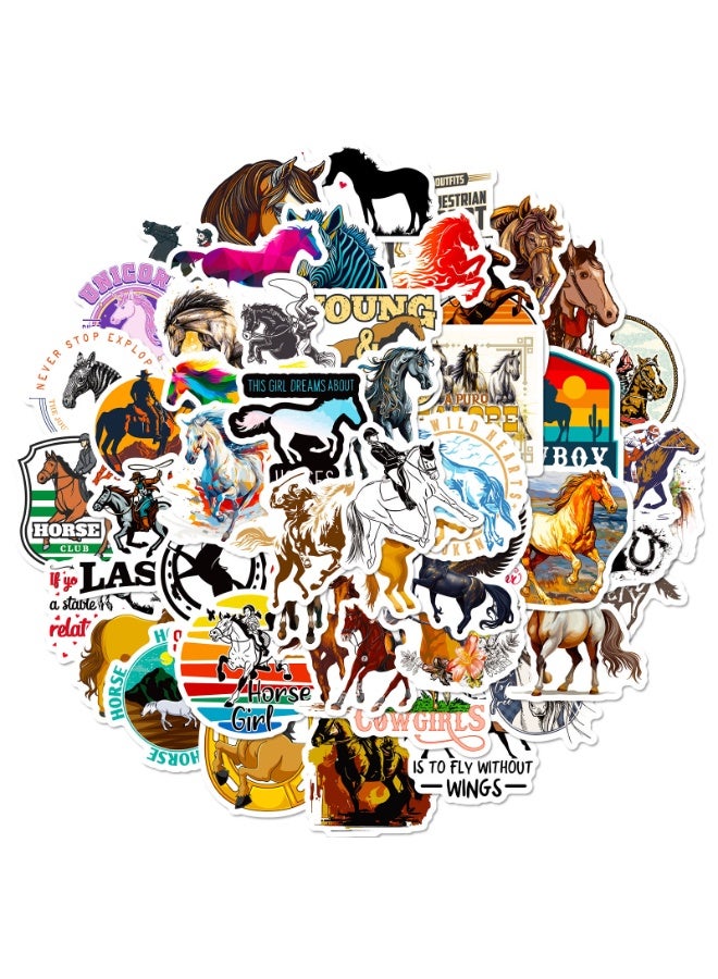 NIBEMINENT 50 Pcs Horse Deco Kit Waterproof Stickers, High Definition Printing Bright Colors, Suitable for Laptop Skateboard Luggage Water Bottle Guitar DIY - Image 1