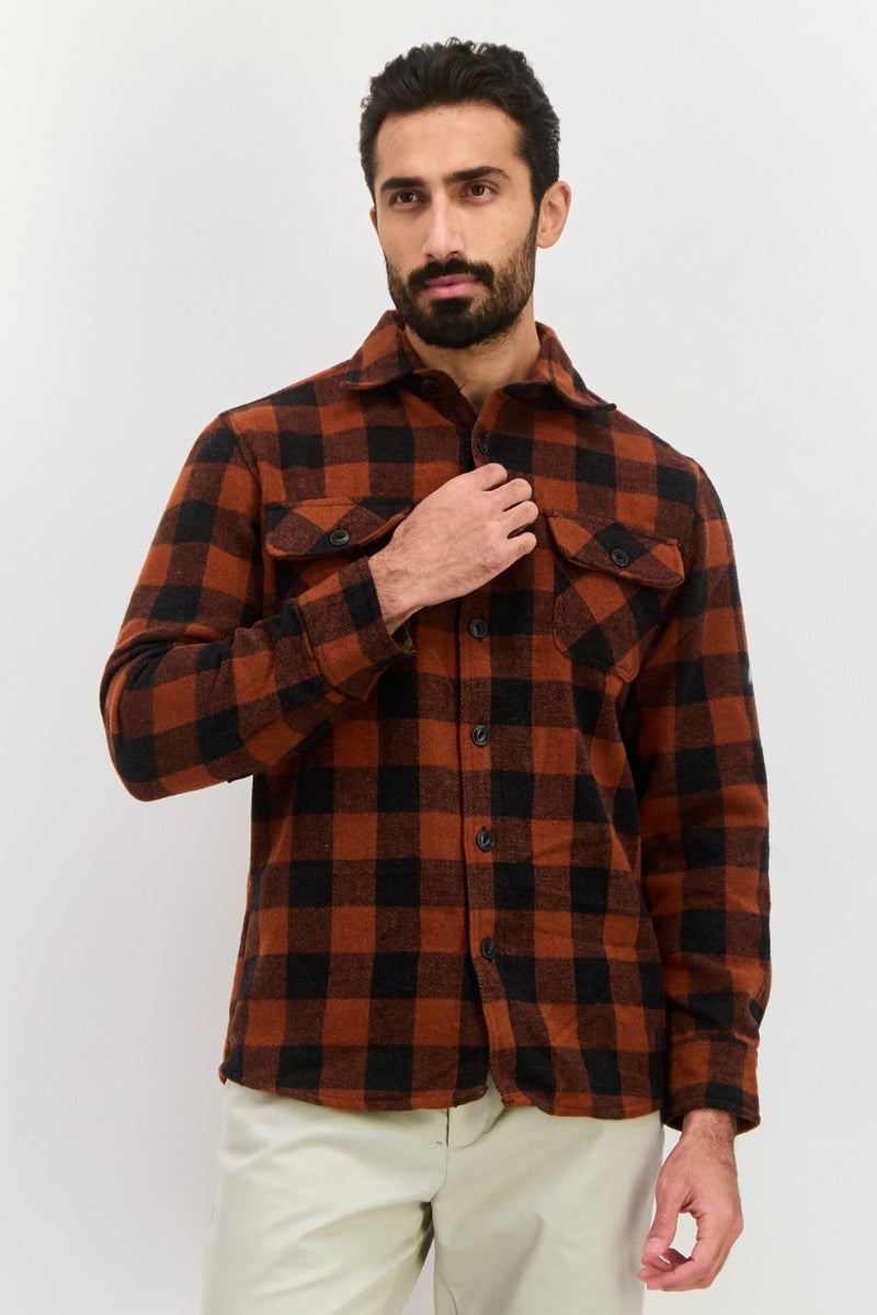 Jachs New York Men Checkered Jacket Shirt, Maroon - Image 1