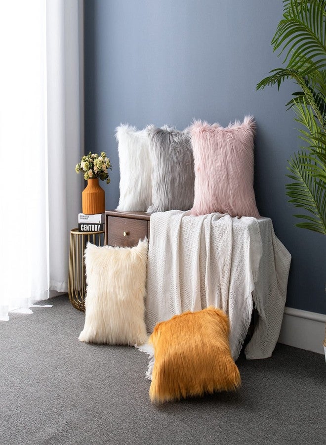 LIGICKY Set of 2 Decorative White Fluffy Pillow Covers Shams New Luxury Series Merino Style Faux Fur Throw Pillow Covers Square Fuzzy Furry Cushion Case 16x16 Inch - Image 4