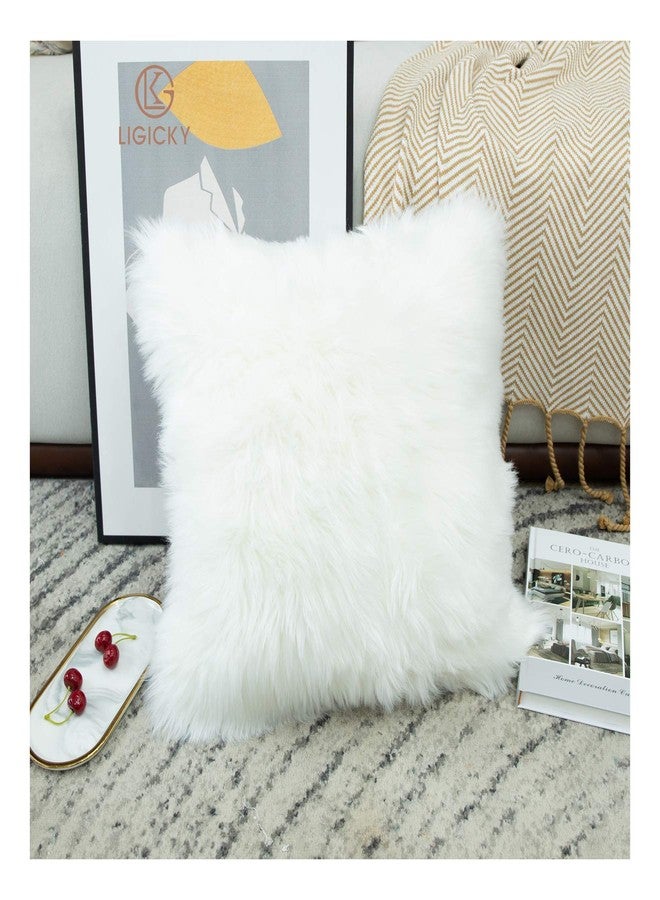 LIGICKY Set of 2 Decorative White Fluffy Pillow Covers Shams New Luxury Series Merino Style Faux Fur Throw Pillow Covers Square Fuzzy Furry Cushion Case 16x16 Inch - Image 3